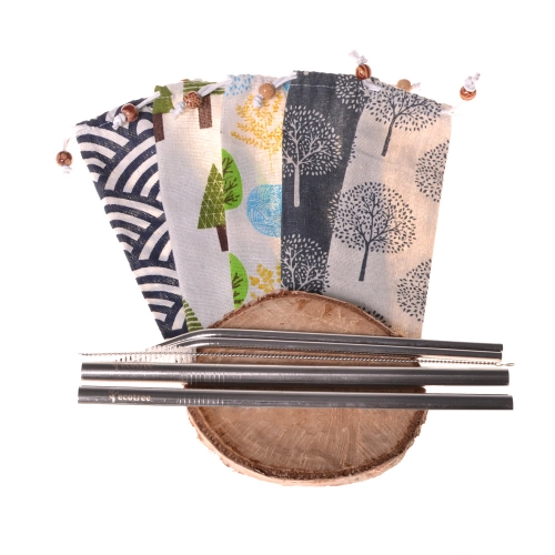 Ecotree Stainless steel straws (4 ks) + bag